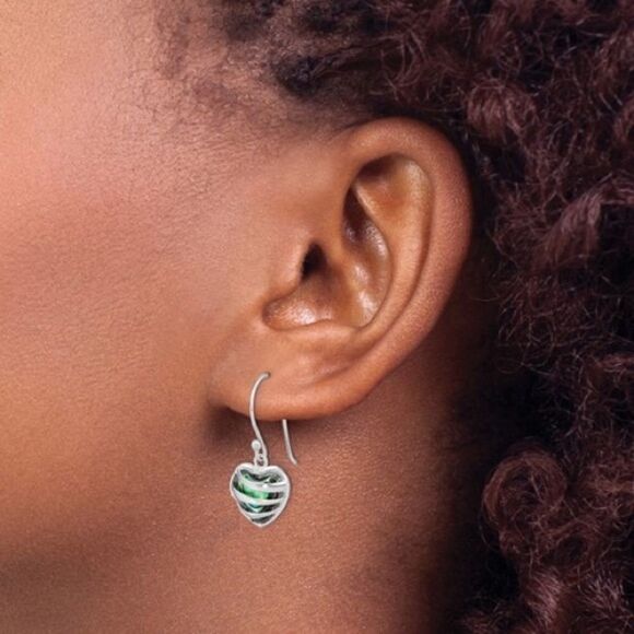 Sterling Silver  Abalone Heart Shephard Hook Earrings - Picture 1 of 3